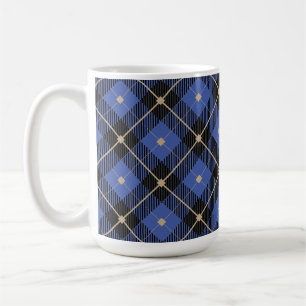 Trendy Black Blue Plaid Pattern Coffee Mug