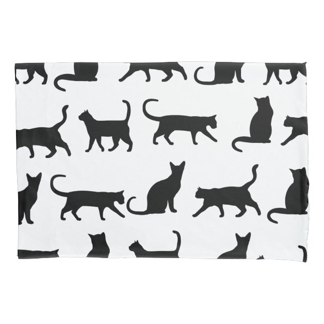 Trendy Black Cat Silhouettes & White Pillowcase (Front)