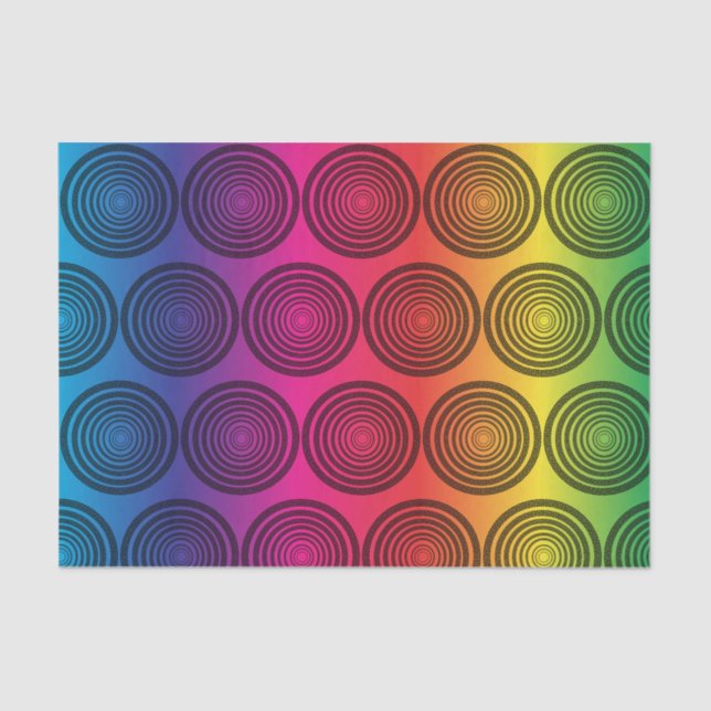 Trendy Black Circles on Rainbow Background Pattern Tissue Paper (Front)