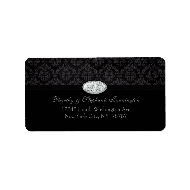Trendy black damask diamond address label (Front)