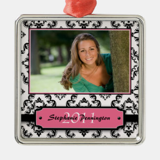 Trendy black damask graduation photo ornament