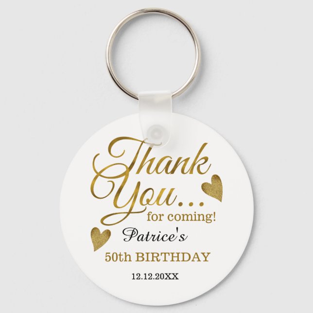 Trendy Black Gold 50th Birthday Thank You Favour   Keychain (Front)