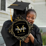 Trendy Black Gold Floral Monogram Graduation Cap Topper<br><div class="desc">Elegant graduation cap topper featuring a classic black background that can be changed to any colour,  faux gold glitter floral pattern,  the graduates initial,  name,  school,  and class year.</div>