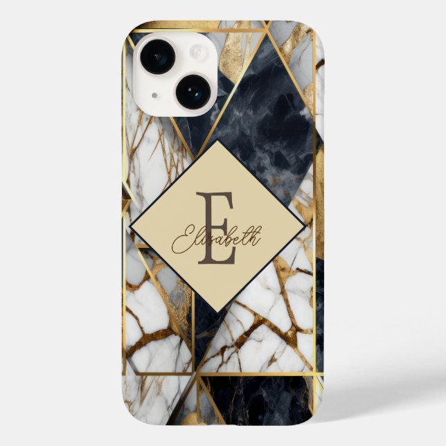 Trendy Black Gold Geometric Marble Monogram  Case-Mate iPhone Case (Back)