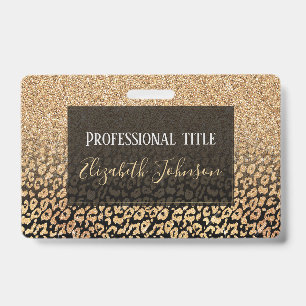 Trendy Black Gold Glitter Leopard Ombre Badge
