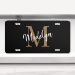 Trendy Black Gold Monogram Girly Feminine Script License Plate<br><div class="desc">Trendy Black Gold Monogram Girly Feminine Script License Plate. Easily personalize this modern elegant licence plate with your custom monogram and name.</div>