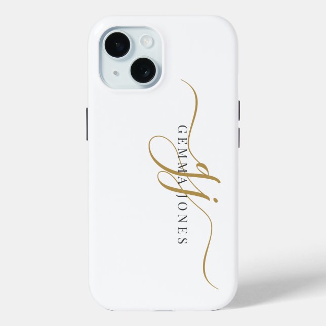 Trendy Black Gold Monogram Initial Script Name Case-Mate iPhone Case (Back)