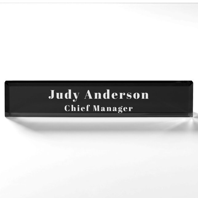 Trendy Black Grey Professional Plain Serif Font Nameplate (Front)