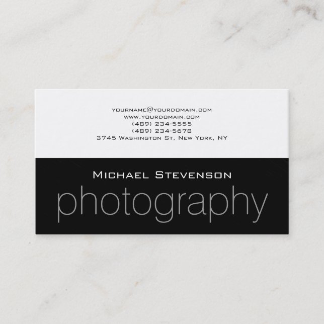 Trendy Black Grey Striped White Business Card (Front)
