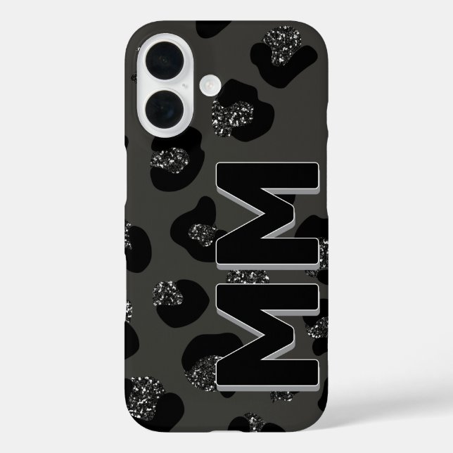 Trendy Black Leopard Print Dark Shadow Monogram  Case-Mate iPhone Case (Back)