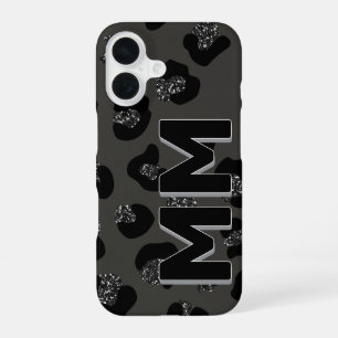 Trendy Black Leopard Print Dark Shadow Monogram  iPhone 16 Case