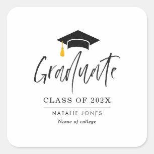 Trendy black lettering graduation  square sticker