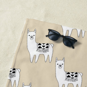 Trendy Black & Llama Sketch with Initials Beach Towel