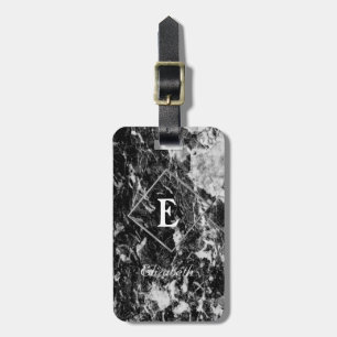 Trendy Black  Marble ,Frame Monogram-Personalized Luggage Tag