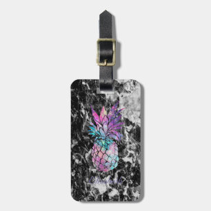 Trendy Black  Marble , Pineapple - Personalized Luggage Tag