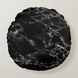 Trendy Black Marble Stone Round Pillow