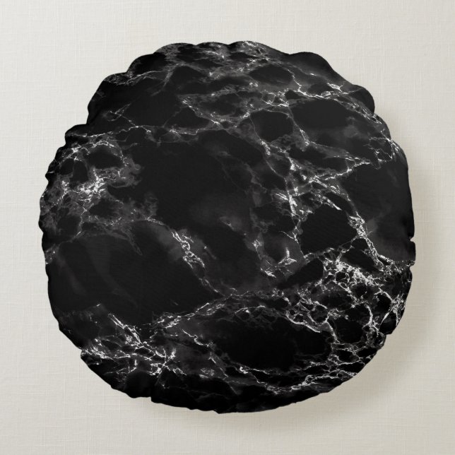 Trendy Black Marble Stone Round Pillow (Front)