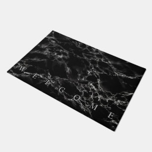 Trendy Black Marble Stone - Welcome - Doormat