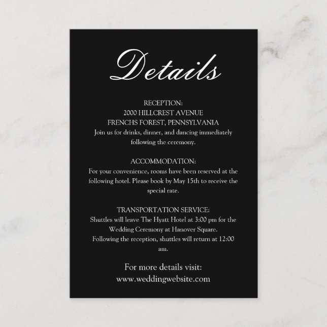 Trendy Black Minimalist Wedding Enclosure Card (Front)