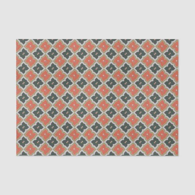 Trendy Black Orange Grey Moroccan Pattern Tissue Paper (Front)