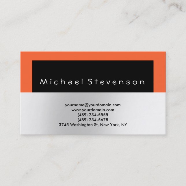 Trendy Black Orange Simple Plain Business Card (Front)