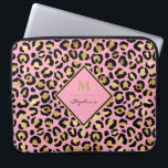 Trendy Black Pink and Gold Leopard Print |Monogram Laptop Sleeve<br><div class="desc">Trendy Black Pink and Gold Leopard Print |Monogram design,  The template is set up for you to add you name and initial to. If you would like to change the colour or style of the font click customize further at the end of the template.</div>