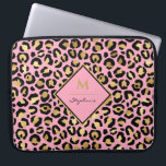 Trendy Black Pink and Gold Leopard Print |Monogram Laptop Sleeve<br><div class="desc">Trendy Black Pink and Gold Leopard Print |Monogram design,  The template is set up for you to add you name and initial to. If you would like to change the colour or style of the font click customize further at the end of the template.</div>