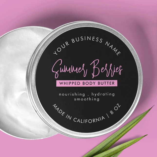 Trendy Black & Pink Body Butter Skincare Jar Lid Classic Round Sticker (Trendy Black & Pink Body Butter Skincare Jar Lid Classic Round Sticker)