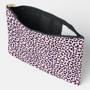 Trendy Black & Pink Leopard Fur Effect Rpt Pattern Accessory Pouch