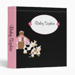 Trendy Black, Pink, White Baby Moo Cow Baby Book Binder