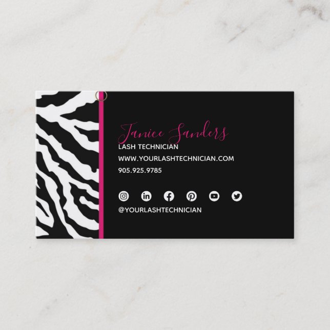 Trendy Black & Pink Zebra Print QR CODE Business Card (Front)