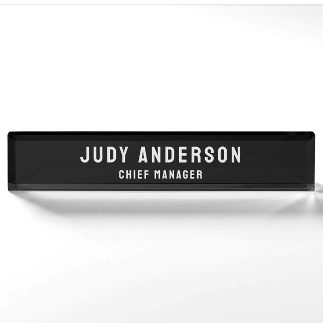 Trendy Black Professional Plain Modern Elegant Nameplate (Front)