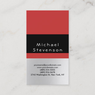 Trendy Black Red Grey Simple Plain Business Card