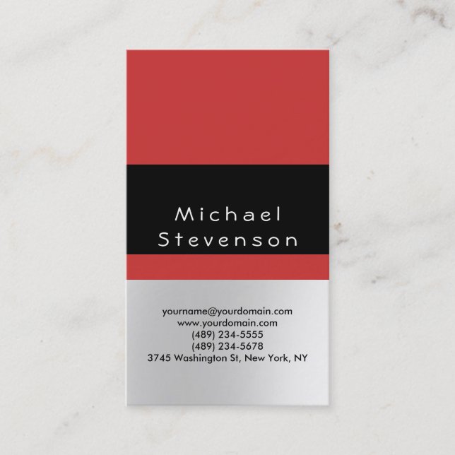 Trendy Black Red Grey Simple Plain Business Card (Front)