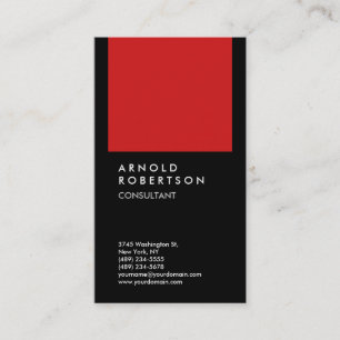Trendy Black Red Modern Minimalist Plain Business Card