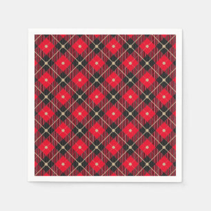 Trendy Black Red Plaid Napkin