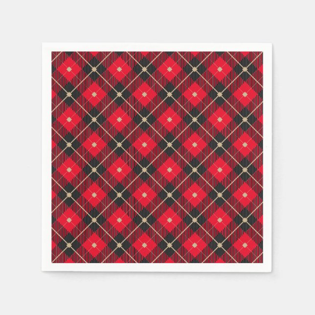 Trendy Black Red Plaid Napkin (Front)