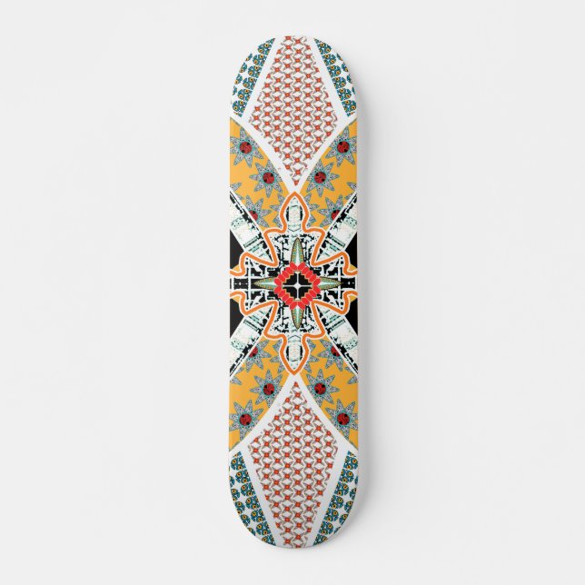 Trendy Black Red Yellow Tribal Skateboard Deck (Front)