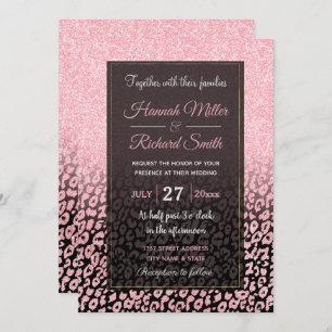 Trendy Black Rose Gold Glitter Leopard Ombre Invitation