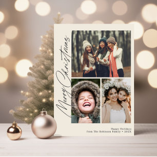 trendy black script merry christmas holiday card