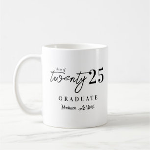 Trendy Black Script Typography 2025 Graduation Coffee Mug