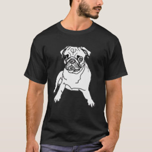 Trendy Black Shirt Black and White Pug Dog Drawing