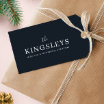 Trendy Black Stylish Modern Bold Typograhy Name Gift Tags<br><div class="desc">A stylish,  trendy modern holiday gift tag with your surname featured in classic typography paired with handwritten script in white a gorgeous dark blue off black feature color. A striking minimal design to stand out from the crowd this christmas season!</div>