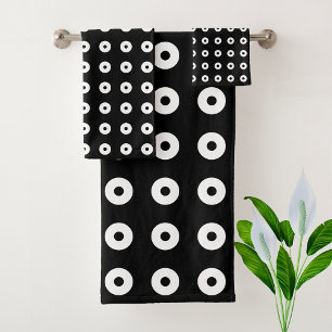 Trendy Black & White Abstract Circles Bath Towel Set