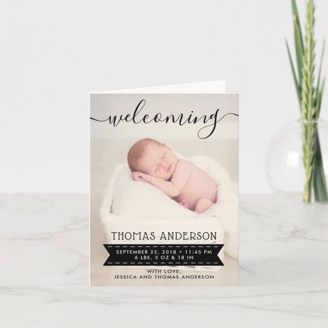 Trendy Black & White Birth Announcement (Front)
