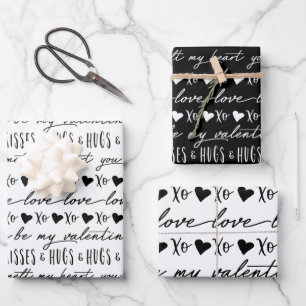 Trendy Black & White Calligraphy Be My Valentine Wrapping Paper Sheet