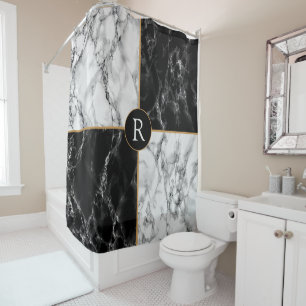 Trendy Black & White Check Marble -Add Letter/Year