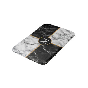 Trendy Black & White Check Marble -Add Your Letter Bath Mat