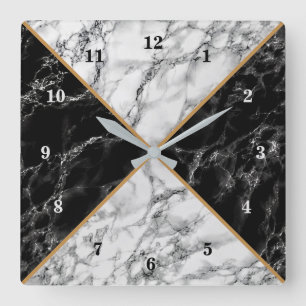 Trendy Black & White Check Marble Stones - Luxury Square Wall Clock