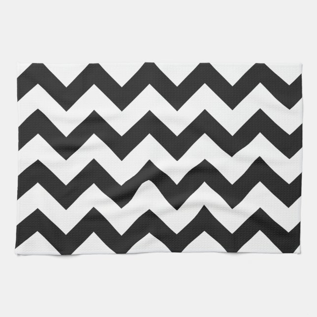 Trendy Black & White Chevron Pattern Kitchen Towel (Horizontal)